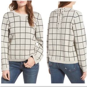 NWT Madewell Lace up back windowpane sweater